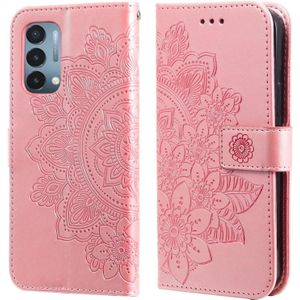 Voor OnePlus Nord N200 5G 7-Petal Bloemen Embossing Patroon Horizontale Flip PU Lederen Case met Houder &amp; Card Slots &amp; Portemonnee &amp; Fotolijst (Rose Gold)