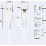 1m USB naar USB-C / Type-C 540 graden roterende magnetische oplaadkabel (wit)