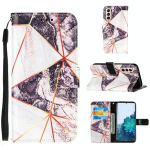 Voor Samsung Galaxy S21+ 5G Marble Stitching Horizontale Flip PU Lederen case met Holder &amp; Card Slots &amp; Wallet &amp; Lanyard(Zwart Wit)