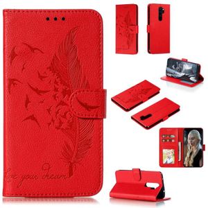 Voor Xiaomi Redmi Note 8 Pro Feather patroon Litchi textuur horizontale Flip lederen draagtas met houder &amp; portemonnee &amp; kaartsleuven (rood)