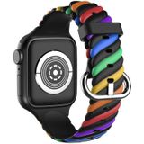 Tweekleurige Twist Silicone Replacement Strap Watchband voor Apple Watch Series 6 &amp; se  5 &amp; 4 44mm / 3 &amp; 2 &amp; 1 42mm (Rainbow Black)