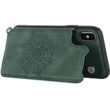 Voor iPhone XS / X Mandala Embossed PU + TPU Case met Holder &amp; Card Slots &amp; Photo Frame &amp; Hand Strap(Groen)