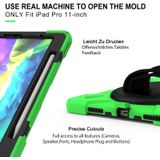 Voor iPad Pro 11 (2020) 360 graden Rotatie Siliconen beschermhoes met houder &amp; handband &amp; longstrap &amp; potloodslot(groen)