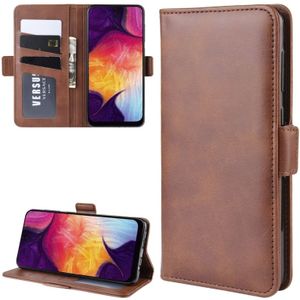 Voor Galaxy A50/A30s/A50s dubbele gesp Crazy Horse zakelijke mobiele telefoon holster met kaart portemonnee beugel functie (bruin)