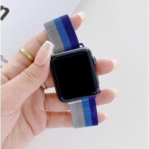 Vierkleuren Milanese vervangende band horlogeband voor Apple Watch Series 6 &amp; SE &amp; 5 &amp; 4 44mm / 3 &amp; 2 &amp; 1 42mm (Silver Gray Blue Purple)