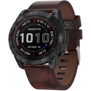 Voor Garmin Fenix 7X 26mm lederen stalen gesp horlogeband