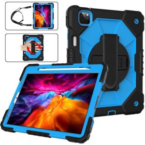 Contrast kleur robot schokbestendig silicium + pc beschermhoes met houder en schouderriem voor iPad Pro 11 2021 / 2020 / 2018 / iPad Air 4 10.9 2020 (zwart blauw)