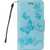 Voor Galaxy A8 PLUS (2018) Vintage reliëf bloemen vlinder patroon horizontale Flip lederen draagtas met kaartslot &amp; houder &amp; portemonnee &amp; Lanyard(Blue)