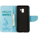 Voor Galaxy A8 PLUS (2018) Vintage reliëf bloemen vlinder patroon horizontale Flip lederen draagtas met kaartslot &amp; houder &amp; portemonnee &amp; Lanyard(Blue)