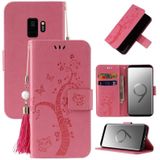 Voor Samsung Galaxy S9 reliëf Lucky Tree Horizontal Flip Lederen Case met Houder &amp; Card Slot &amp; Wallet &amp; Lanyard (Pink)