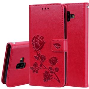 Rose reliëf horizontale Flip PU lederen case voor Samsung Galaxy J6 Plus  met houder &amp; kaartsleuven &amp; portemonnee (rood)