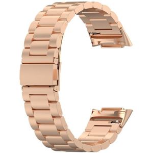 Voor Fitbit Charge 5 Three-Bead roestvrijstalen vervangende band horlogeband (ROSE GOUD)