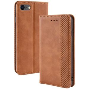 Voor iPhone SE (2020) Magnetic Buckle Retro Crazy Horse Texture Horizontal Flip Leather Case  with Holder &amp; Card Slots &amp; Photo Frame(Brown)