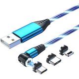 3 in 1 2.4A USB naar 8 Pin + Micro USB + USB-C / Type-C 540 Graden Buigbare Streamer Magnetische datakabel  kabellengte: 1m (blauw)