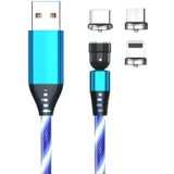 3 in 1 2.4A USB naar 8 Pin + Micro USB + USB-C / Type-C 540 Graden Buigbare Streamer Magnetische datakabel  kabellengte: 1m (blauw)