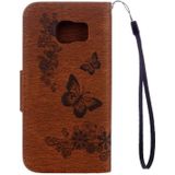 Voor Galaxy S7 Active geperst bloemen vlinder patroon horizontale Flip lederen draagtas met houder &amp; kaartsleuven &amp; portemonnee &amp; Lanyard(Brown)