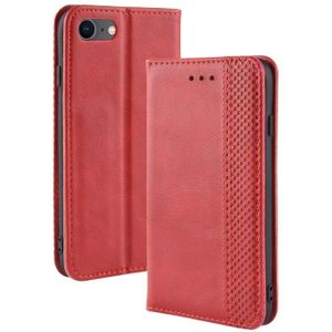Voor iPhone SE (2020) Magnetic Buckle Retro Crazy Horse Texture Horizontal Flip Leather Case  with Holder &amp; Card Slots &amp; Photo Frame(Red)