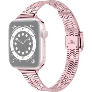 14mm zeven-kralen dubbele veiligheid gesp slim staal vervangen riem watchband voor Apple Watch Series 6 &amp; se &amp; 5 en 4 40mm / 3  2 &amp; 1 38mm (rose roze)