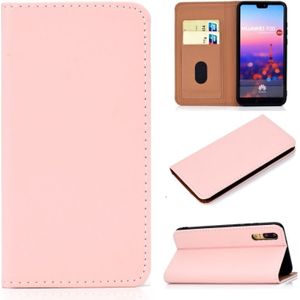 Voor Huawei P20 Pro Solid Color Frosted Magnetic Horizontal Flip Leather Case met Kaartsleuven &amp; Holder(Pink)