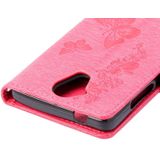 Wiko U voelt Lite geperst bloemen vlinder patroon horizontale Flip lederen draagtas met magnetische sluiting &amp; houder &amp; kaartsleuven &amp; Wallet(Magenta)