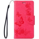 Wiko U voelt Lite geperst bloemen vlinder patroon horizontale Flip lederen draagtas met magnetische sluiting &amp; houder &amp; kaartsleuven &amp; Wallet(Magenta)