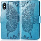 Butterfly Love bloemen reliëf horizontale Flip lederen case voor iPhone XS Max  met houder &amp; kaartsleuven &amp; portemonnee &amp; Lanyard (blauw)