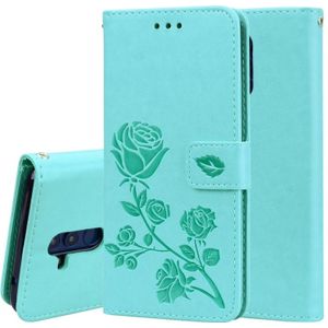 Rose reliëf horizontale Flip PU lederen draagtas voor Huawei mate 20 lite  met houder &amp; kaartsleuven &amp; portemonnee (groen)