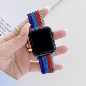 Vierkleuren Milanese vervangende band horlogeband voor Apple Watch Series 6 &amp; SE &amp; 5 &amp; 4 44mm / 3 &amp; 2 &amp; 1 42mm (Purple Blue Red Silver)