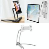 Multifunctionele mobiele telefoon tablet muur opknoping desktop aluminium legering houder met wall base (Zilvergrijs)