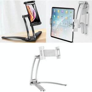 Multifunctionele mobiele telefoon tablet muur opknoping desktop aluminium legering houder met wall base (Zilvergrijs)