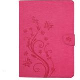 Voor iPad mini 4 ingedrukt bloemen vlinder patroon horizontale Flip PU lederen draagtas met magnetische Buckle &amp; houder &amp; Card Slots &amp; Wallet(Magenta)