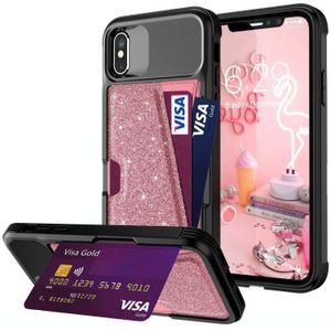 Glitter magnetische kaarttas lederen tas voor iPhone X / XS