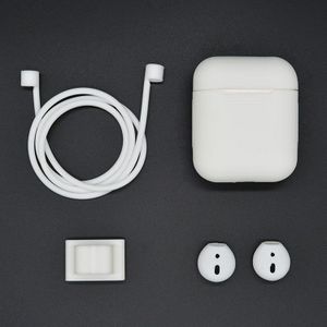 Anti-verloren touw + siliconen case + oortelefoon hang Buckle + oordopje cover Bluetooth draadloze koptelefoon Cover Case set voor Apple AirPods 1/2 (wit)