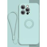 All-inclusive Liquid Silicone Phone Protective Case with Ring Holder &amp; Lanyard For iPhone 13 Pro(Light Cyan)