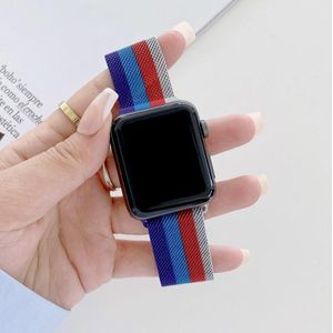 Vierkleuren Milanese vervangende band horlogeband voor Apple Watch Series 6 &amp; SE &amp; 5 &amp; 4 40 MM / 3 &amp; 2 &amp; 1 38mm (Purple Blue Red Silver)