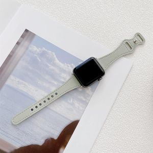 Kleine taille 8-vormige omgekeerde gesp lederen vervangende riem watchband voor Apple Watch Series 6 &amp; se &amp; 5 &amp; 4 44mm / 3 &amp; 2 &amp; 1 42mm (grijs)