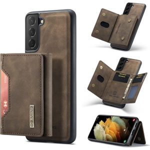 For Samsung Galaxy S21 FE DG.MING M2 Series 3-Fold Multi Card Bag + Magnetic Back Cover Shockproof Case with Wallet &amp; Holder Function(Coffee)