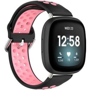 Voor Fitbit Versa 4 / Sense 2 Dual Color siliconen horlogeband (zwart roze)