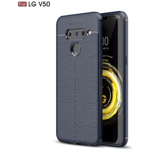 Voor LG V50 ThinQ Litchi textuur TPU shock proof geval (marineblauw)