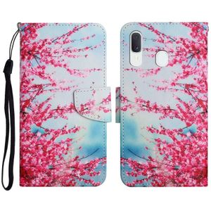 Voor Samsung Galaxy A20 / A30 Geschilderd Patroon Horizontale Flip Leren Case met Houder &amp; Card Slot &amp; Portemonnee (rode kersenbloesems)