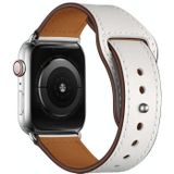 Lederen vervangende horlogeband voor Apple Watch Series 7 41mm / 6 &amp; SE &amp; 5 &amp; 4 40mm / 3 &amp; 2 &amp; 1 38mm (witte steekpatroon + zilveren gesp)