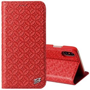 Fierre Shann voor iPhone X koper textuur magnetische horizontale Flip echte lederen draagtas met houder &amp; Card Slot(Red)