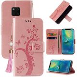 Voor Huawei Mate 20 Pro reliëf Lucky Tree Horizontale Flip Leren Case met Houder &amp; Card Slot &amp; Portemonnee &amp; Lanyard (Rose Gold)