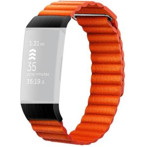 18mm magnetische lederen horlogeband voor Fitbit Charge 4/3  Grootte: L (Lemon Geel)