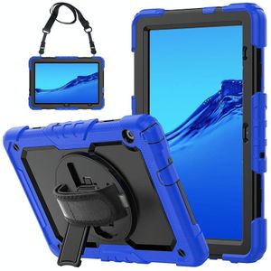 Voor Huawei MediaPad T5 schokbestendige kleurrijke siliconen + pc beschermende behuizing met houder &amp; schouderriem &amp; handriem (blauw)