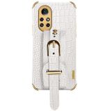 Voor Huawei Nova 8 Pro Gegalvaniseerde TPU Crocodile Patroon Lederen Case met Polsband (Wit)