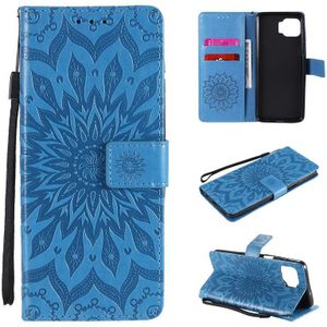 Voor Motorola Moto G 5G Plus Geperst afdrukken Zonnebloempatroon Horizontaal Flip PU Lederen hoesje met Holder &amp; Card Slots &amp; Wallet &amp; Lanyard(Blauw)