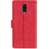 For OnePlus 6T Skin Feel Crocodile Texture Magnetic Clasp Horizontal Flip PU Leather Case with Holder &amp; Card Slots &amp; Wallet(Red)