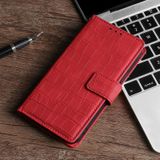 For OnePlus 6T Skin Feel Crocodile Texture Magnetic Clasp Horizontal Flip PU Leather Case with Holder &amp; Card Slots &amp; Wallet(Red)
