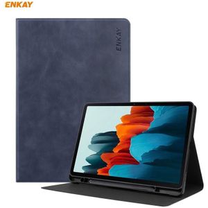 ENKAY ENK-8026 Cow Texture PU Leather + TPU Smart Case met pensleuf voor Samsung Galaxy Tab S7 11.0 T870 / T875 (donkerblauw)